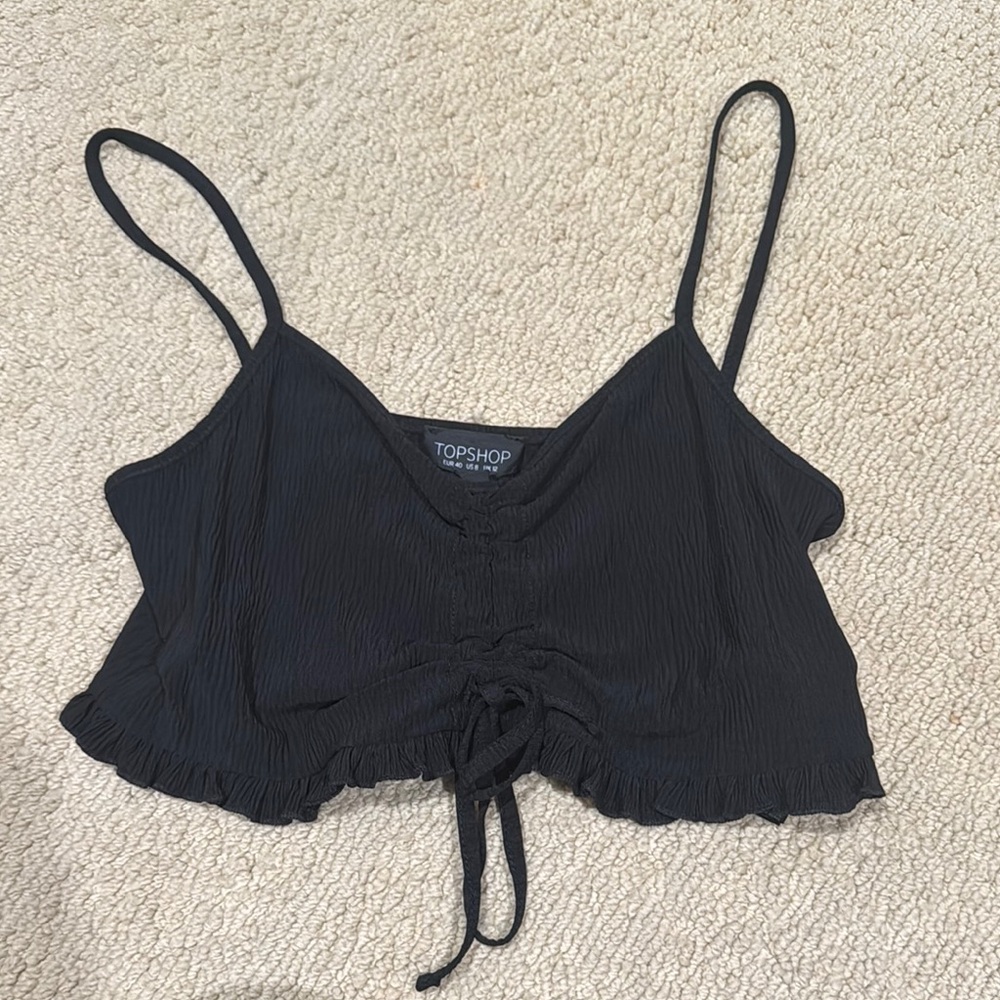 Topshop Black Ruched Tie Front Camisole
